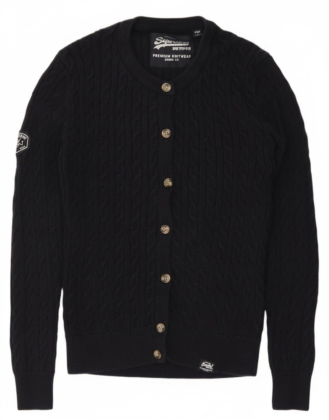 Superdry Pull Cardigan Graphique Femme UK 8 Petit Coton Bleu Marine