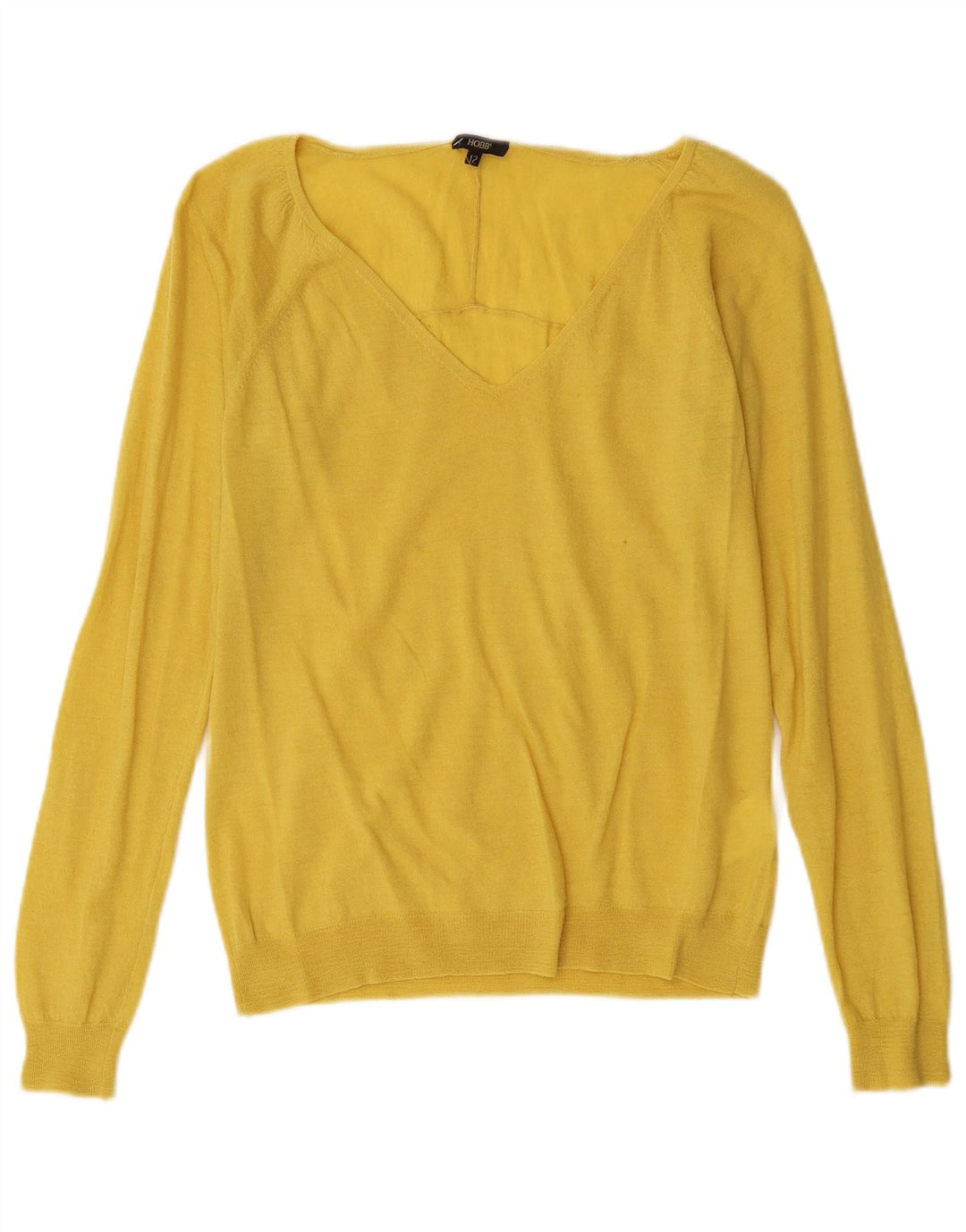 Hobbs Pull col V pour femme UK 12 Laine jaune moyen