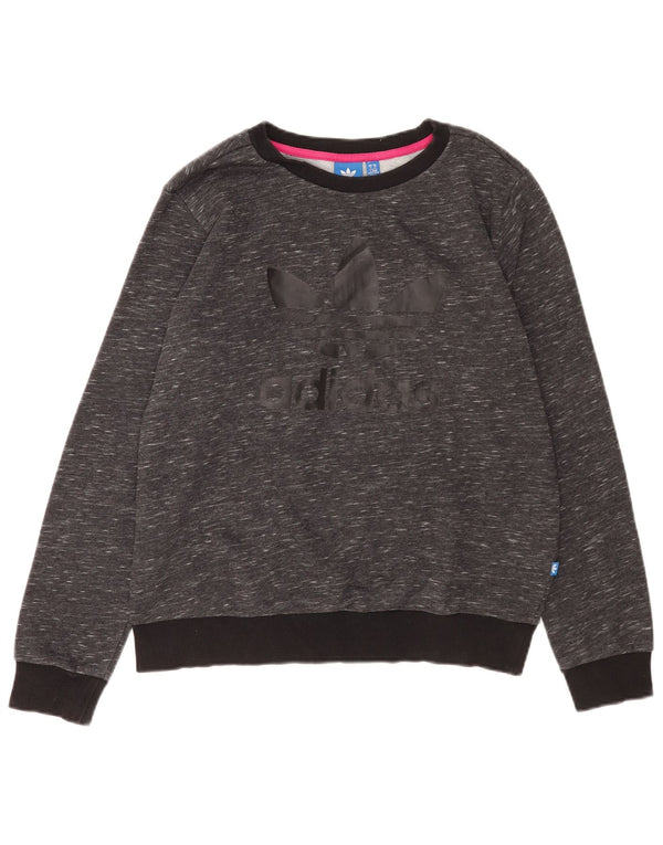 Adidas Sweat-shirt graphique pour femme UK 14 Gris moyen en coton moucheté