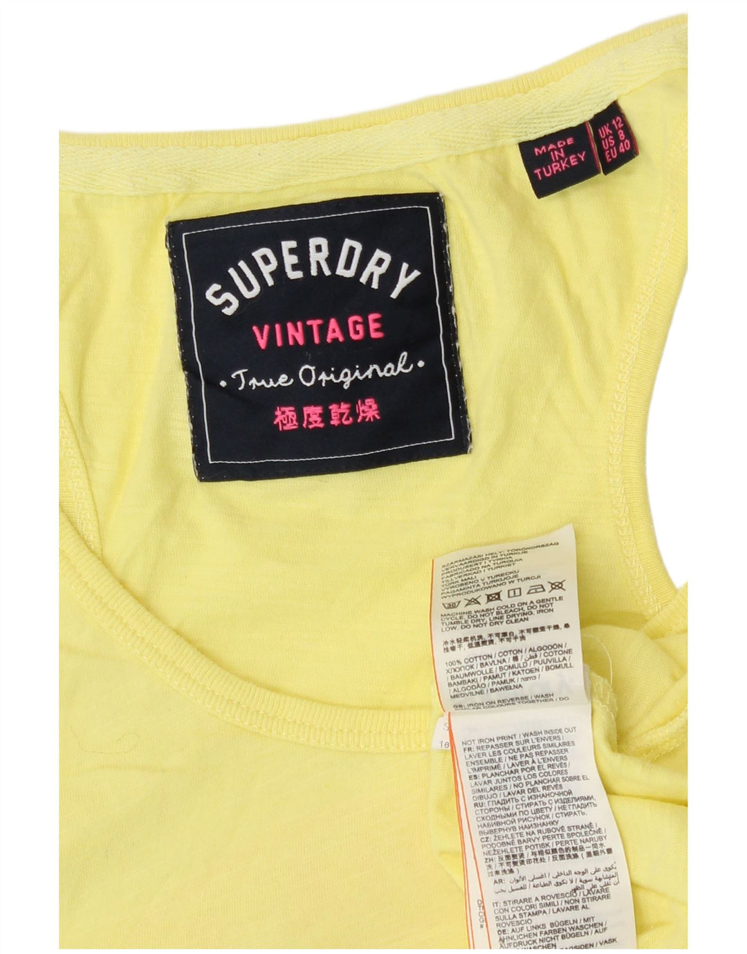 Superdry Débardeur Graphique Femme UK 12 Coton Jaune Moyen
