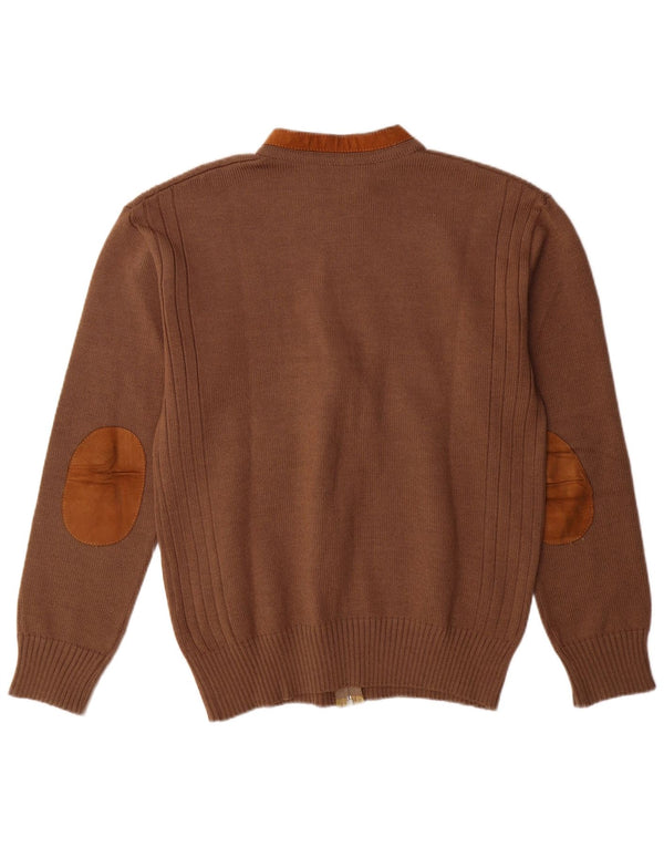 VINTAGE Homme Daim Cardigan Pull IT 52 Grande Laine Colorblock Marron