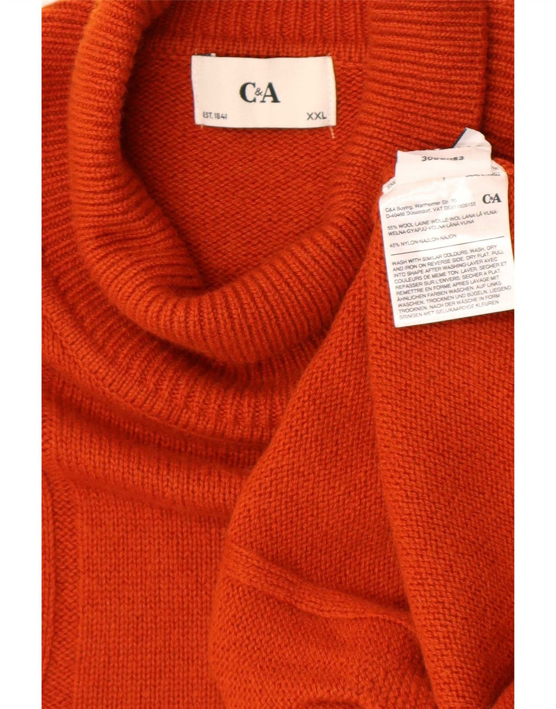 C&A Pull col roulé pour homme 2XL Orange Laine