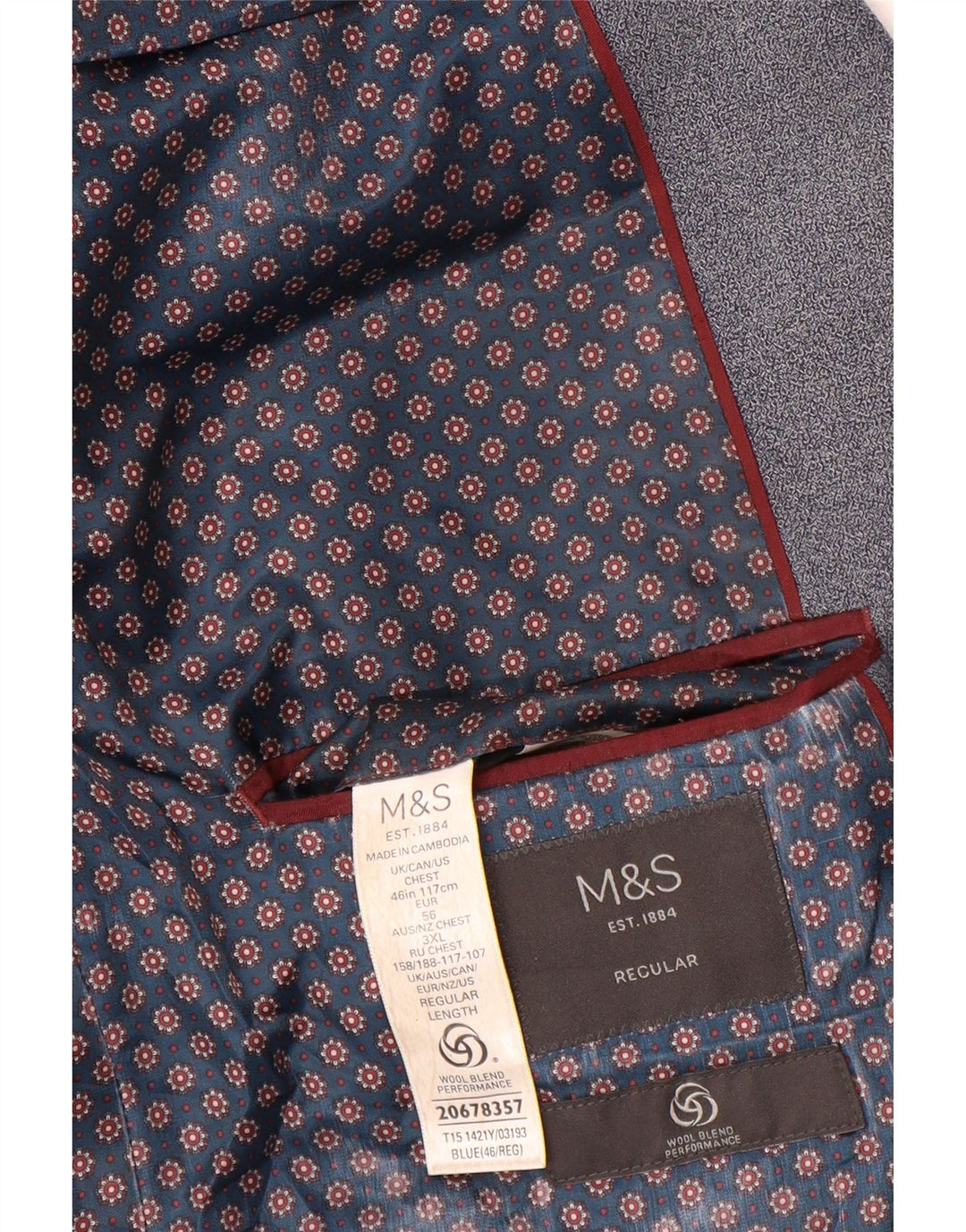 Marks & Spencer Veste blazer coupe régulière à 2 boutons pour homme UK 46 XL Bleu marine