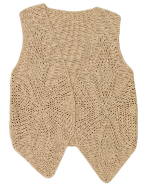 vintage Femmes Crochet Gilet UK 10 Petit Beige
