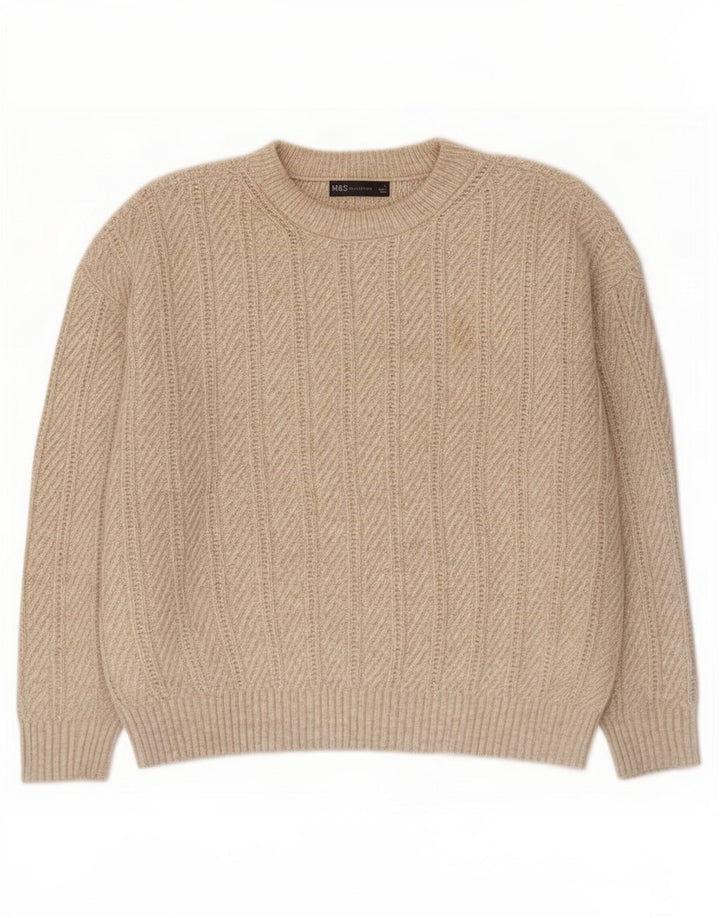 Marks & Spencer Pull à col rond pour femme UK 16 Large Beige Polyester