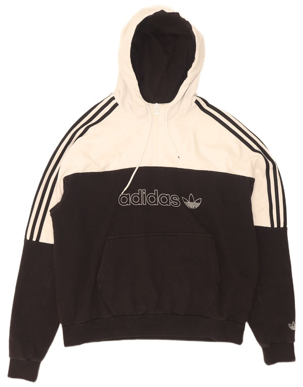 Adidas Pull à capuche graphique pour homme avec col zippé en coton color block Noir Taille L