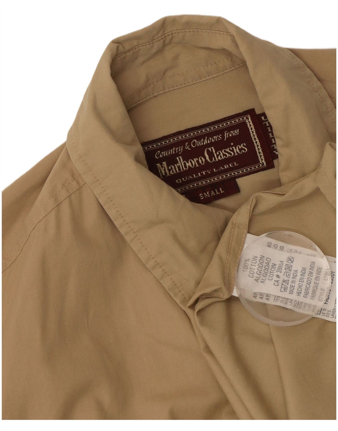 MARLBORO CLASSICS Chemise utilitaire à manches courtes pour hommes, petites rayures beiges