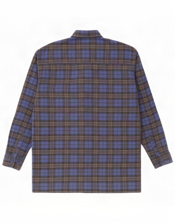Chemise vintage en flanelle pour homme en coton à grands carreaux bleus