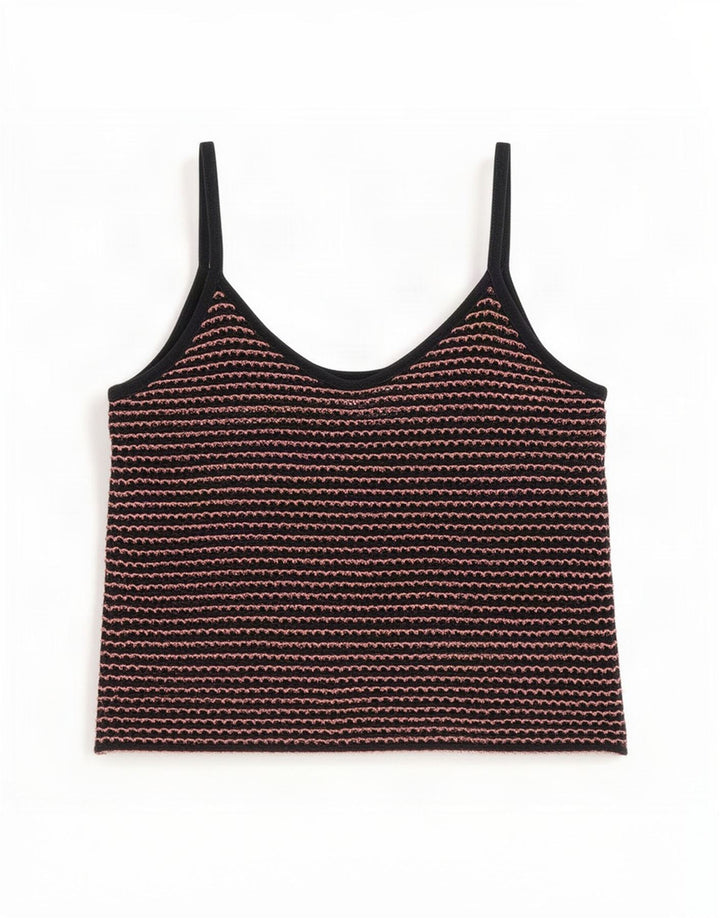 Zara Womens Crop Cami Top UK 10 Petit Bleu Marine Rayé