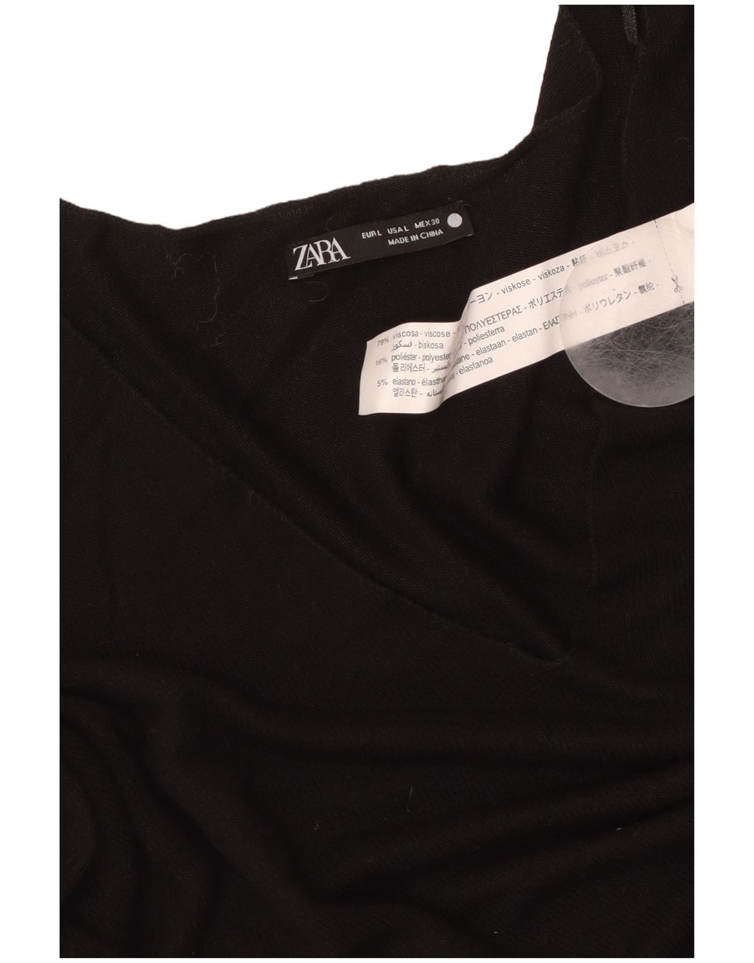 ZARA Pull col en V pour femme UK 16 Large Noir Viscose