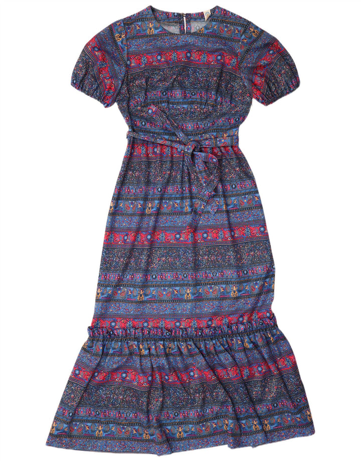 VINTAGE Robe Maxi Femme UK 12 Moyen Paisley Multicolore