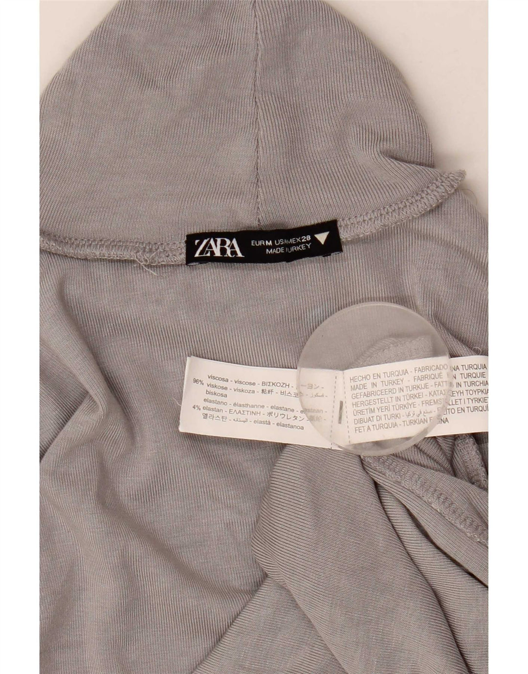 Zara Femme Crop Top Manches Longues UK 12 Gris Moyen Viscose