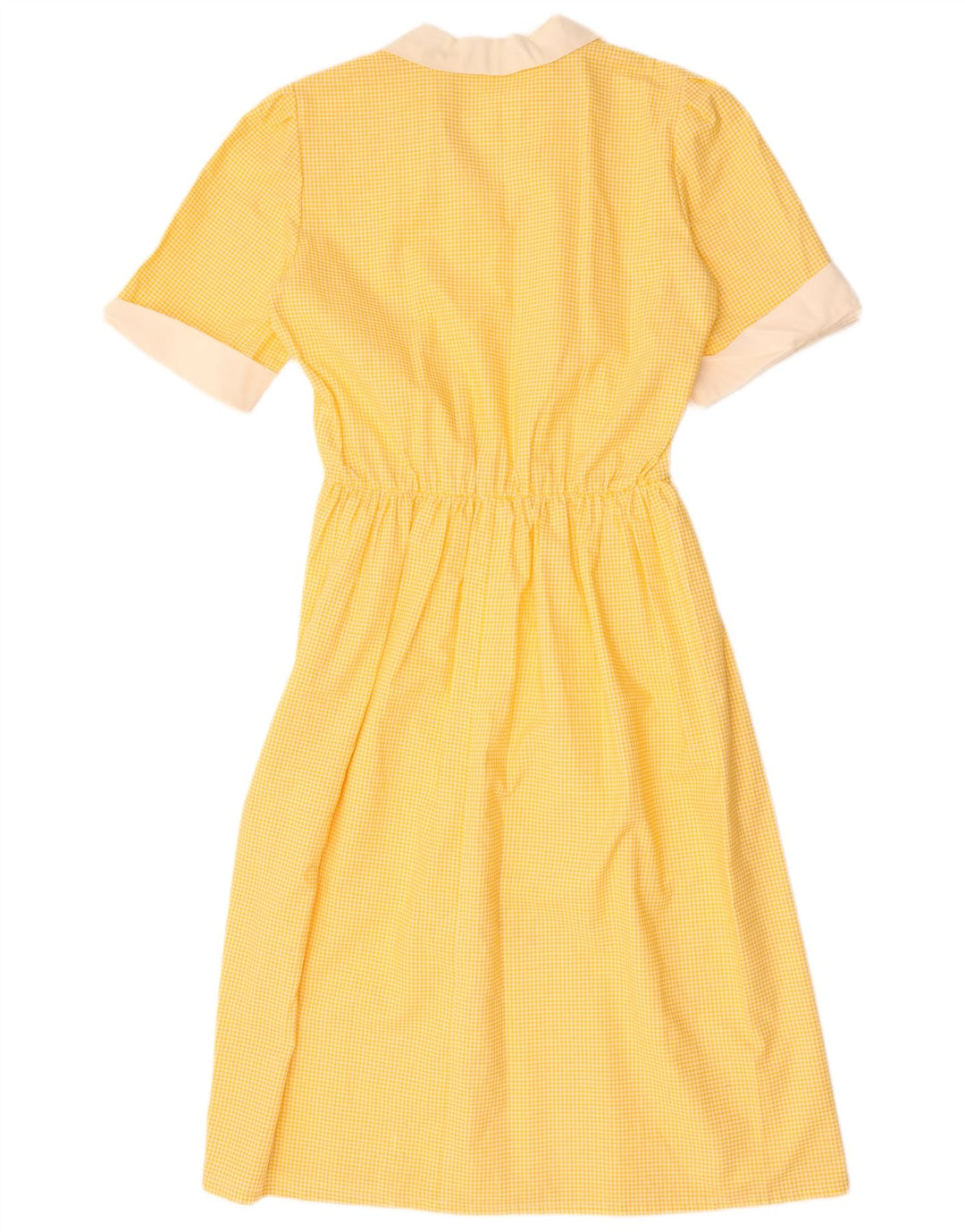 vintage Femme Robe A-Line UK 12 Vichy Jaune Moyen