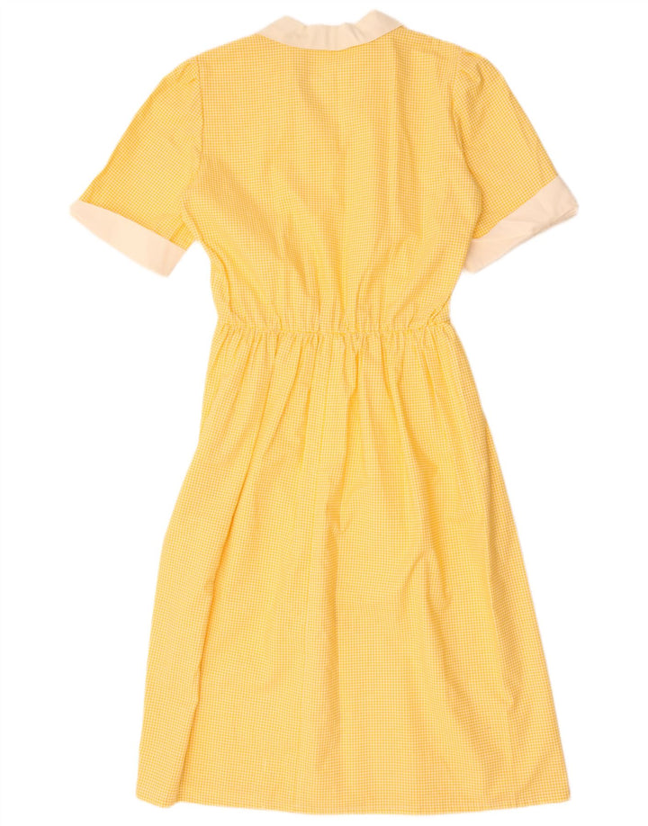 vintage Femme Robe A-Line UK 12 Vichy Jaune Moyen