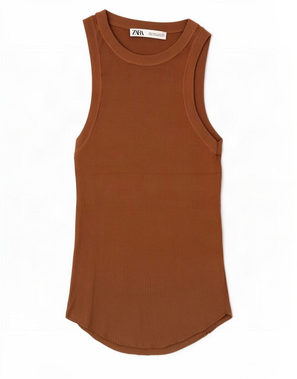 Zara Femme Débardeur UK 14 Large Marron Viscose