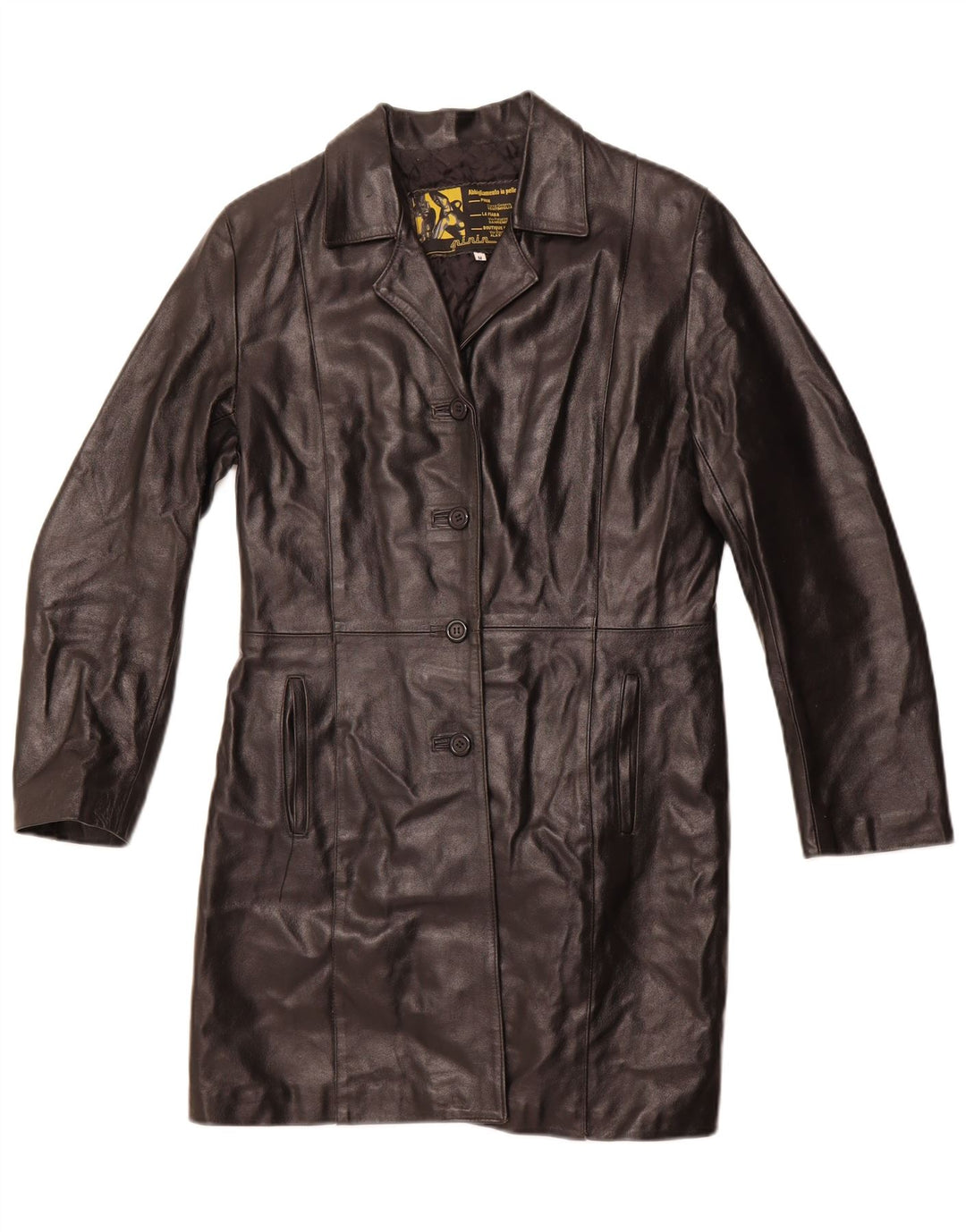 VINTAGE Manteau en cuir femme UK 14 Cuir noir moyen