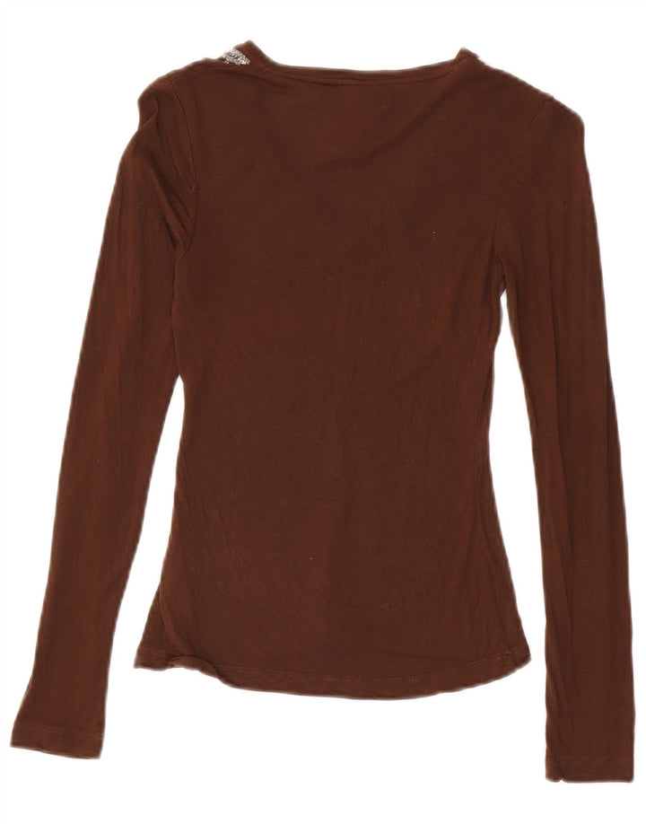 Zara Femme Chemisier Top UK 8 Small Marron Viscose