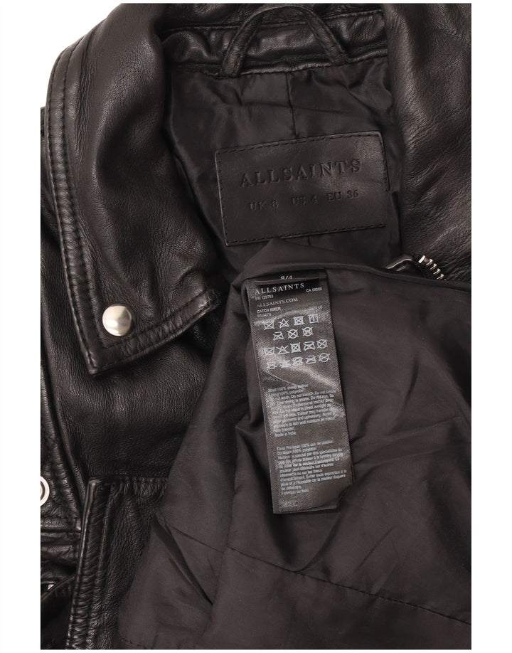 All Saints Veste de motard en cuir court pour femme UK 8 Small Noir