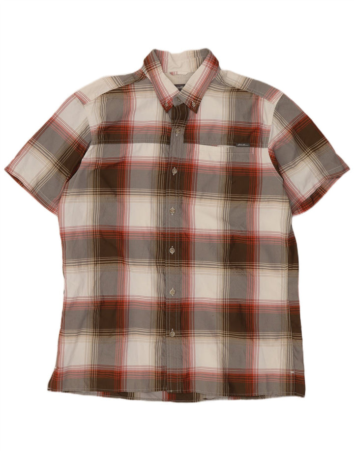 Eddie Bauer Chemise à manches courtes pour hommes en polyester à carreaux gris moyen
