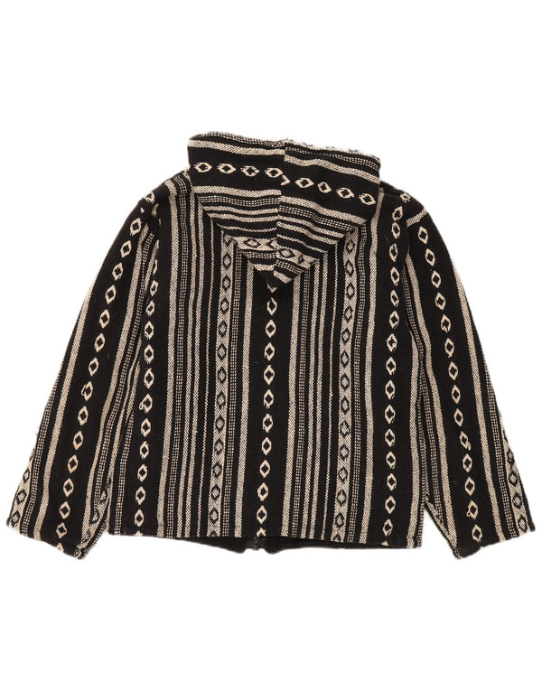 vintage Femme Cardigan à capuche Pull UK 14 Coton rayé noir moyen