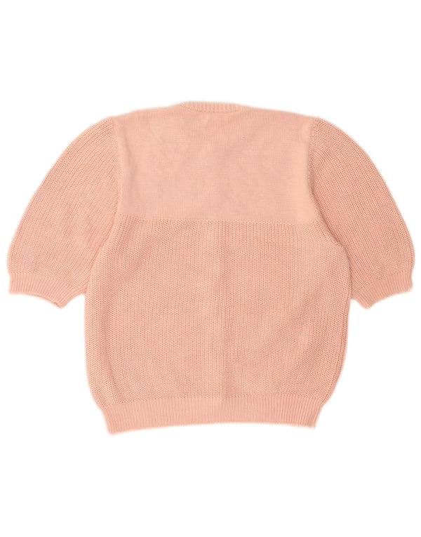 VINTAGE Femmes Manches Courtes Cardigan Pull UK 12 Moyen Rose Floral