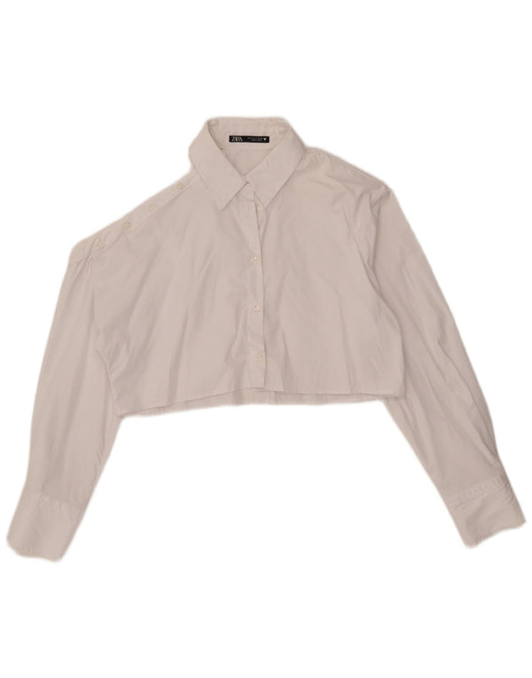 Zara Chemisier court surdimensionné pour femme UK 10 Petit coton blanc