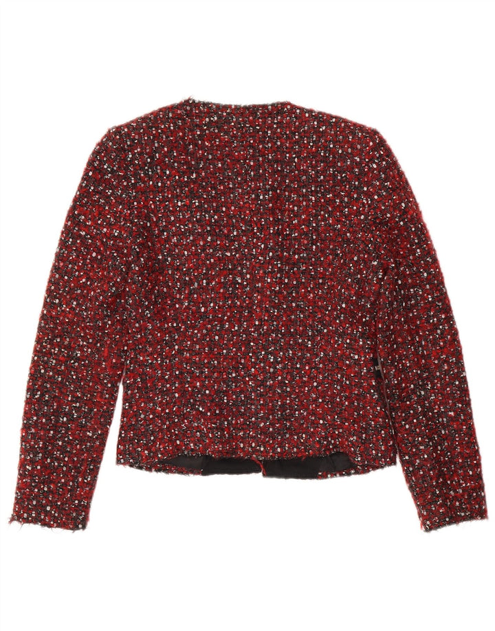 Zara Womens Crop Blazer Jacket UK 10 Petit Rouge Moucheté Moderne