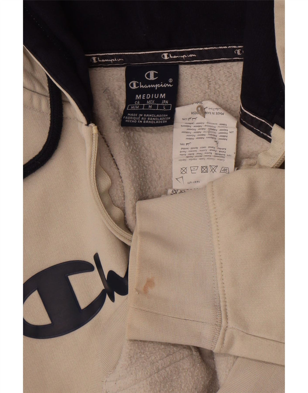 Champion Pull à Capuche Zippé Graphique Homme Blanc Cassé Coton