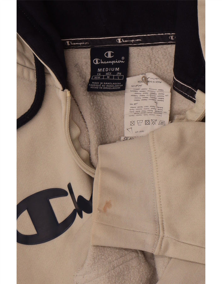 Champion Pull à Capuche Zippé Graphique Homme Blanc Cassé Coton