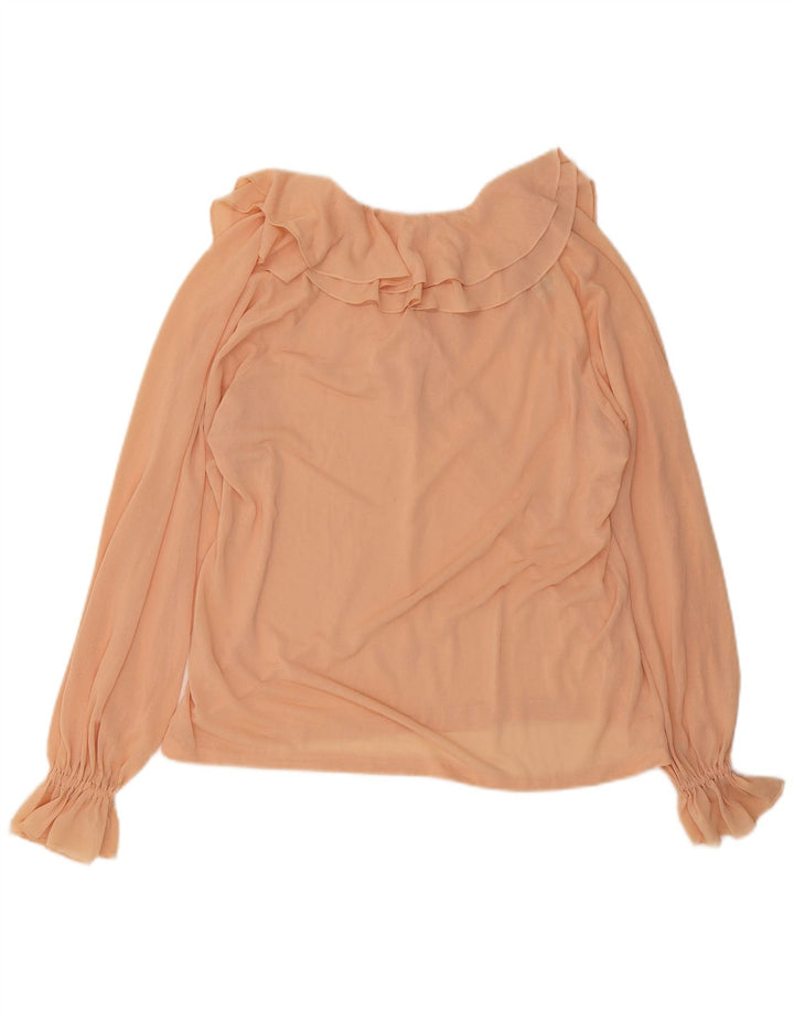vintage Femmes Ruffle Front Manches Longues Blouse Top EU 40 Rose Moyen