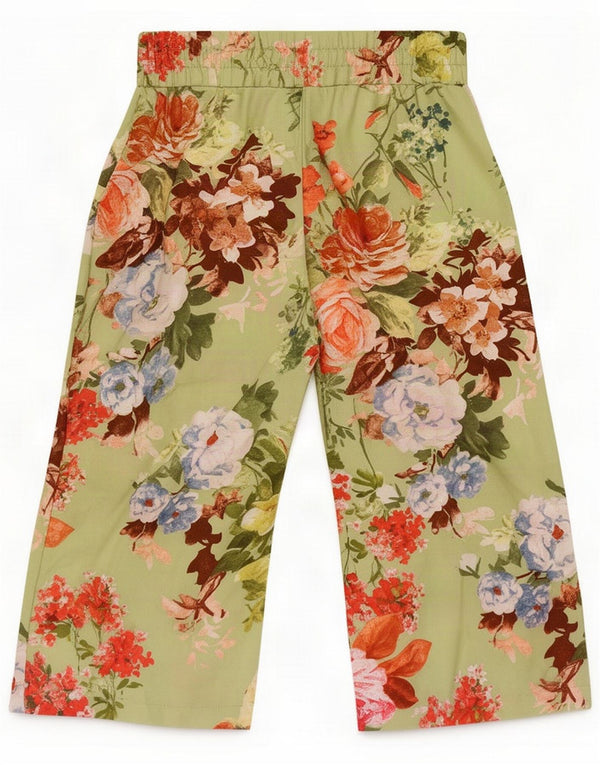 Benetton Pantalon capri jambe large pour femme XS W25 L18 Vert Floral Polyester
