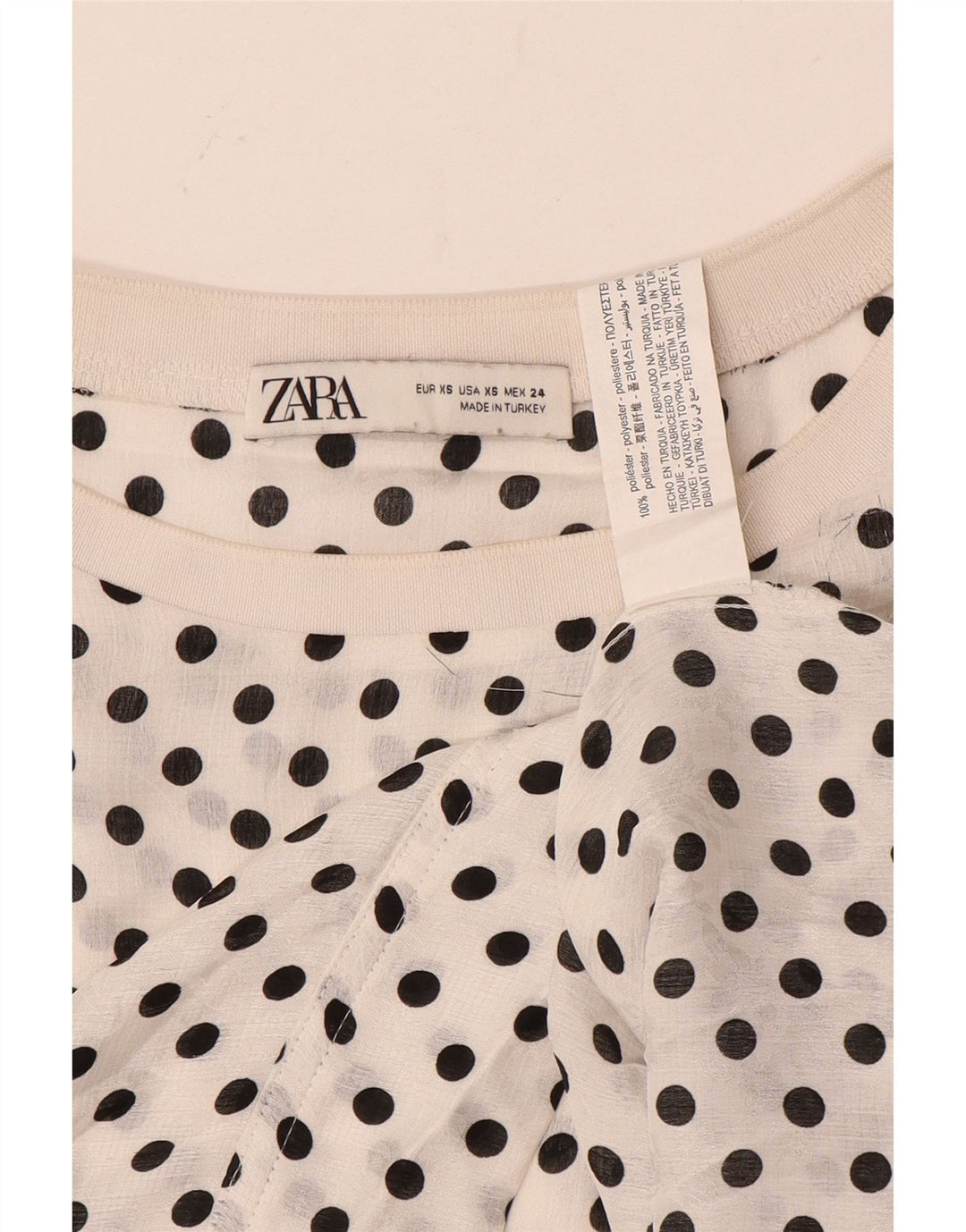 Zara Femme Chemisier Oversize Top UK 6 XS Blanc À Pois Polyester