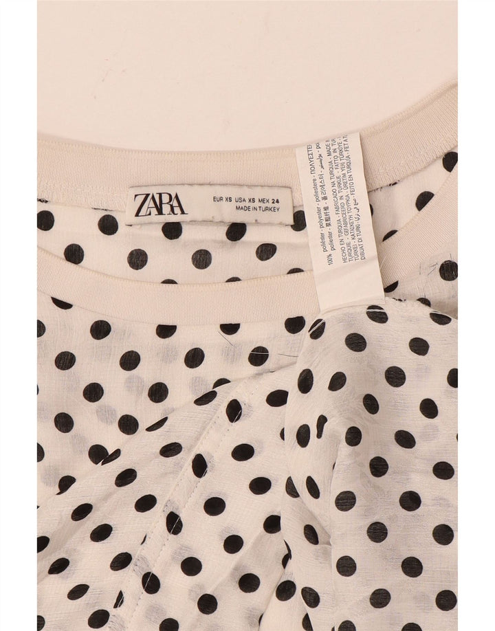 Zara Femme Chemisier Oversize Top UK 6 XS Blanc À Pois Polyester