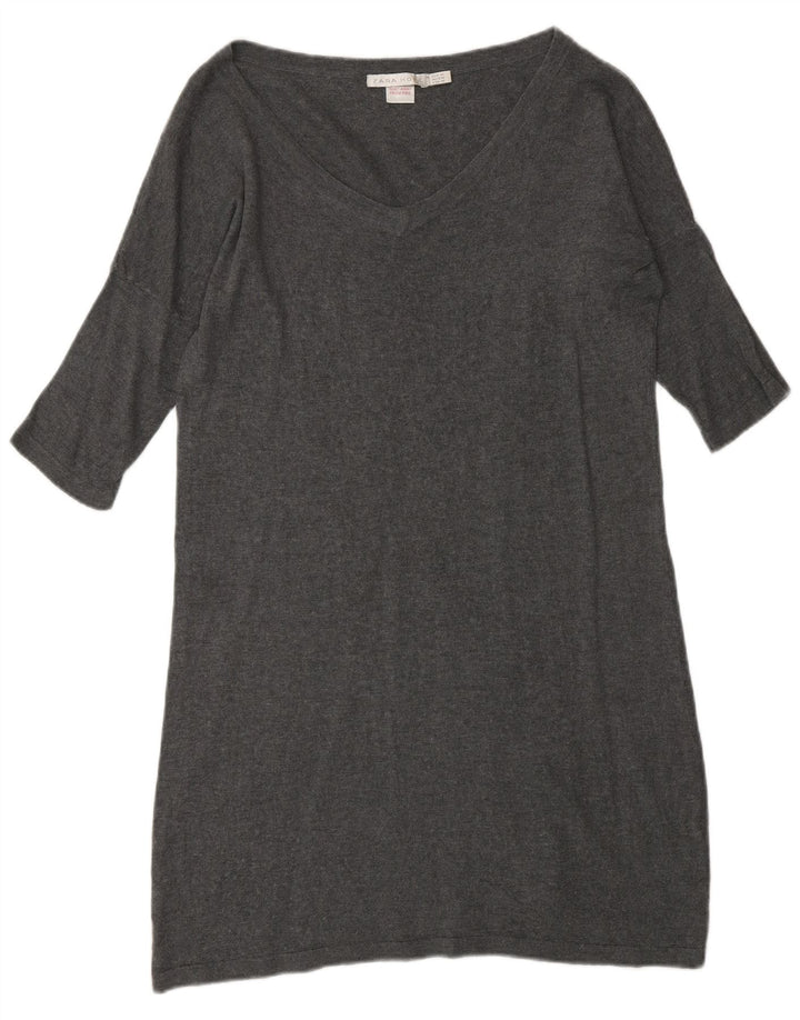 Zara Robe pull à manches 3/4 pour femme UK 14 Gris moyen