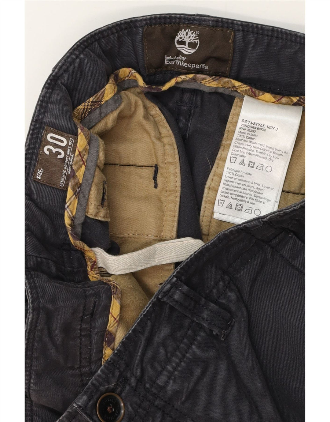 TIMBERLAND Short Chino Earthkeepers Homme W30 Bleu Marine Moyen en Coton