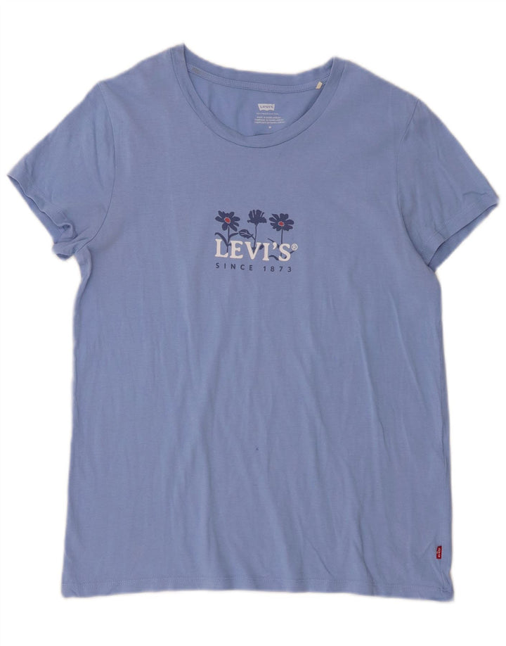 Levi's T-Shirt Graphique Femme UK 12 Bleu Moyen Coton
