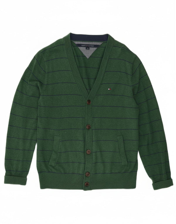 Tommy Hilfiger Cardigan Pull Homme Vert Moyen Rayé Coton