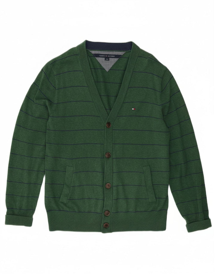 Tommy Hilfiger Cardigan Pull Homme Vert Moyen Rayé Coton