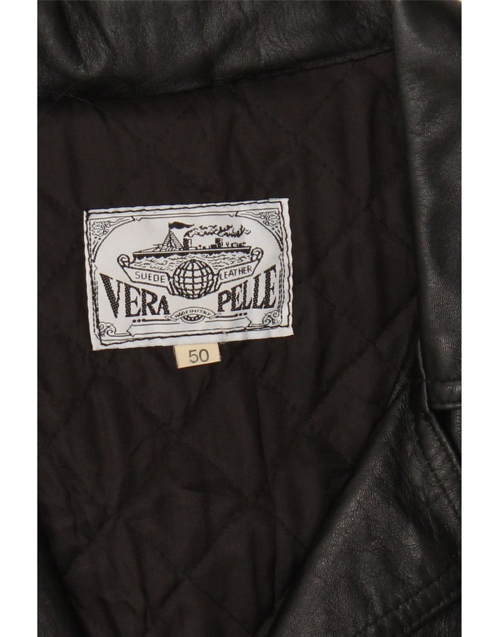 vintage Femme 3 Boutons Veste Blazer En Cuir IT 50 XL Cuir Noir