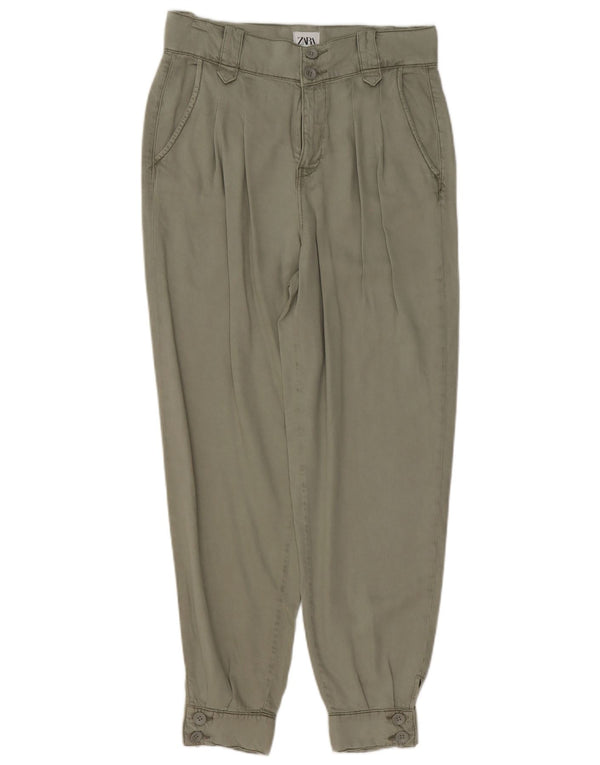 Zara Pantalon Chino Joggers Femme EU 36 XS W26 L26 Kaki Lyocell