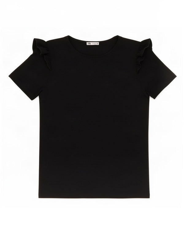Zara Femme Chemisier Top UK 12 Medium Noir Polyester