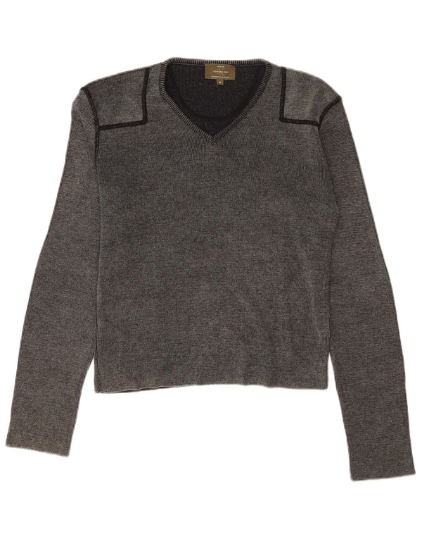 Calvin Klein Jeans Pull court à col en V pour femme UK 14 Laine gris moyen