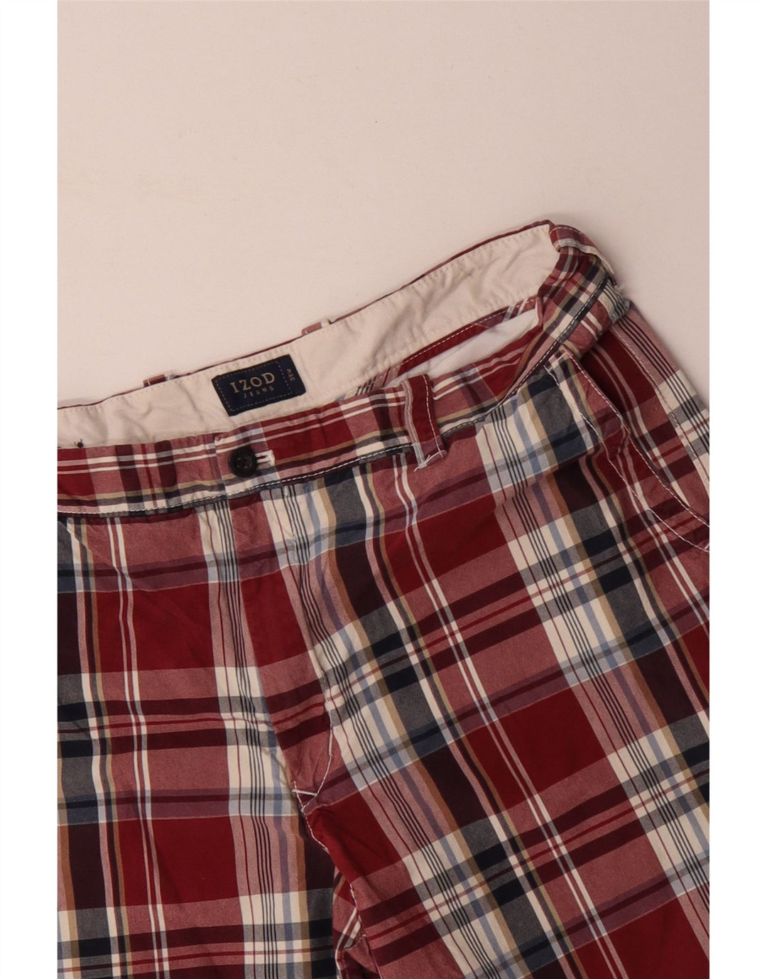 IZOD Short Chino Homme W38 XL Rouge à Carreaux Coton