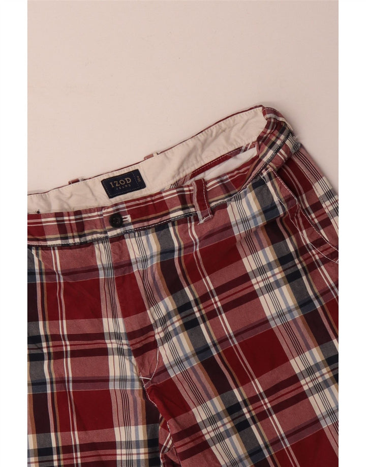 IZOD Short Chino Homme W38 XL Rouge à Carreaux Coton