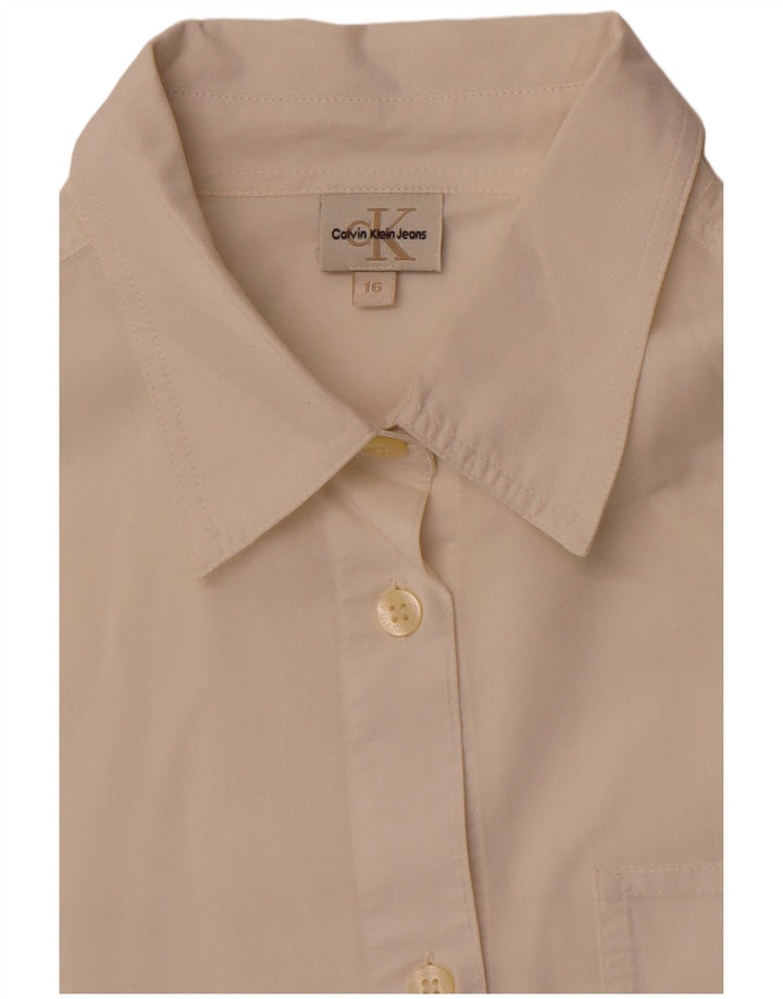 CALVIN KLEIN JEANS Chemise à manches 3/4 pour femme UK 16 Large Off White