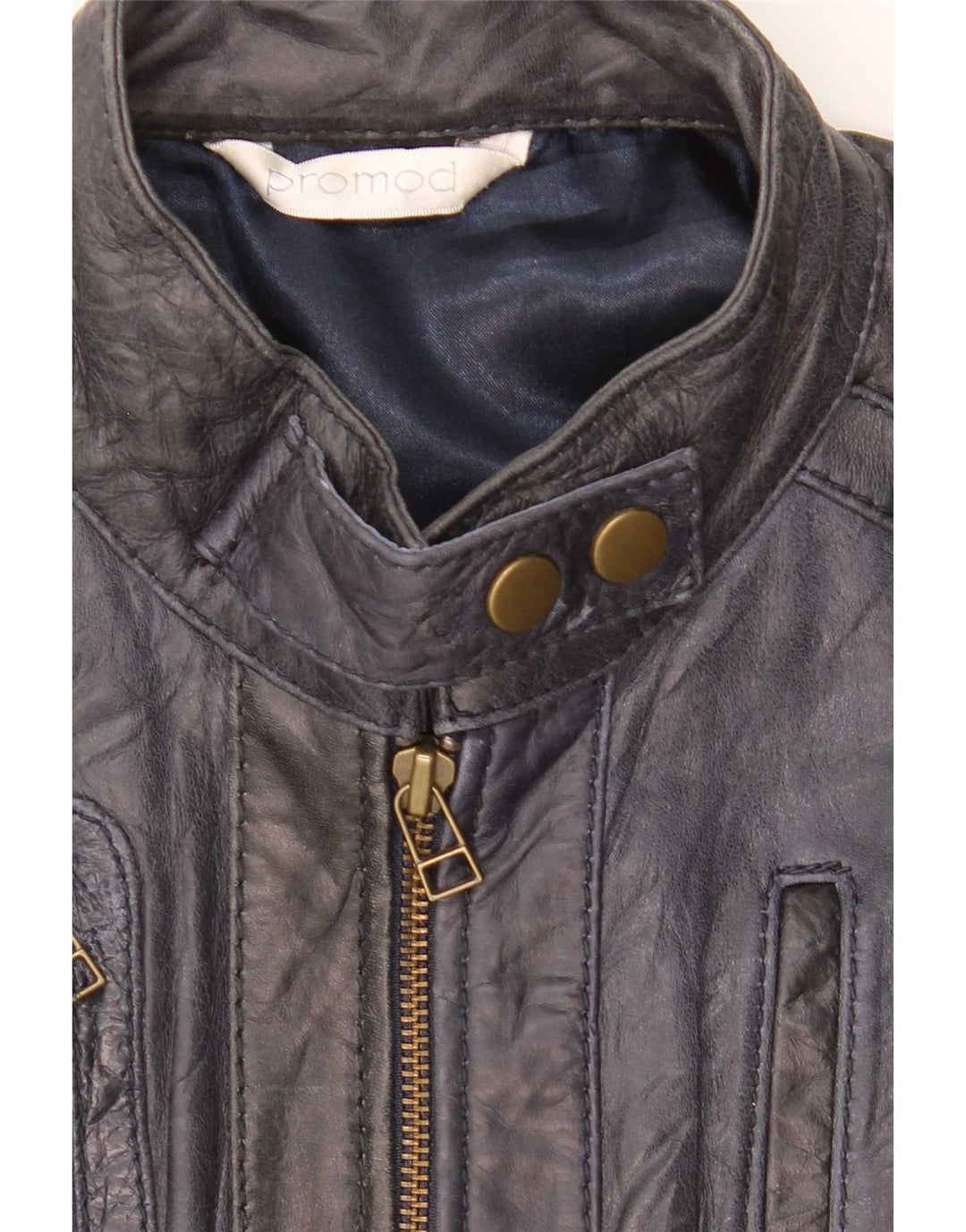 Promod Veste En Cuir Femme UK 14 Bleu Marine Moyen
