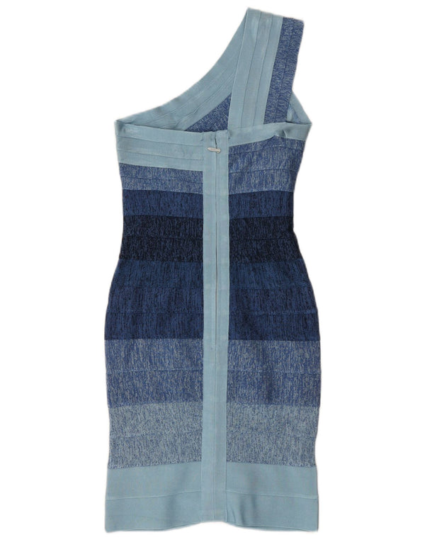 Herve Leger Robe moulante à une épaule pour femme UK 4 XS Rayonne bleue