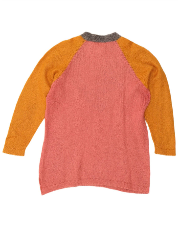vintage Femme Crew Neck Jumper Pull IT 42 Medium Pink Colourblock