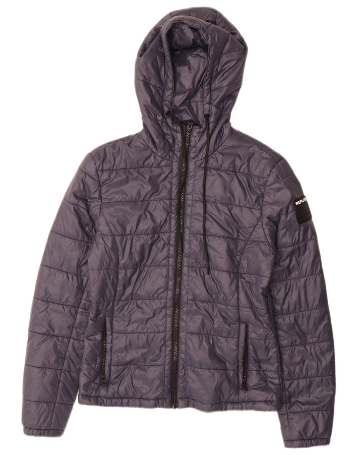 Replay Veste matelassée à capuche pour femme UK 12 Bleu marine moyen Polyamide