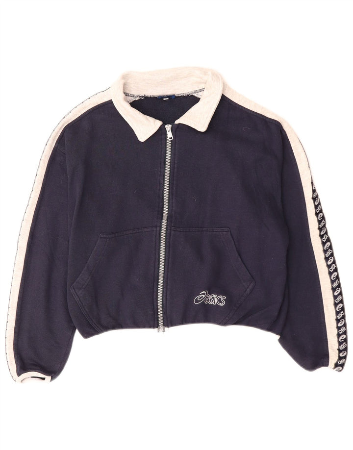 Asics Veste de survêtement graphique pour femme UK 10 Small Bleu marine Colourblock